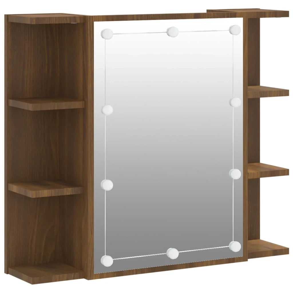 Armadio a specchio con illuminazione a LED rovere 70 x 16,5 x 60 cm marrone 02_0006666