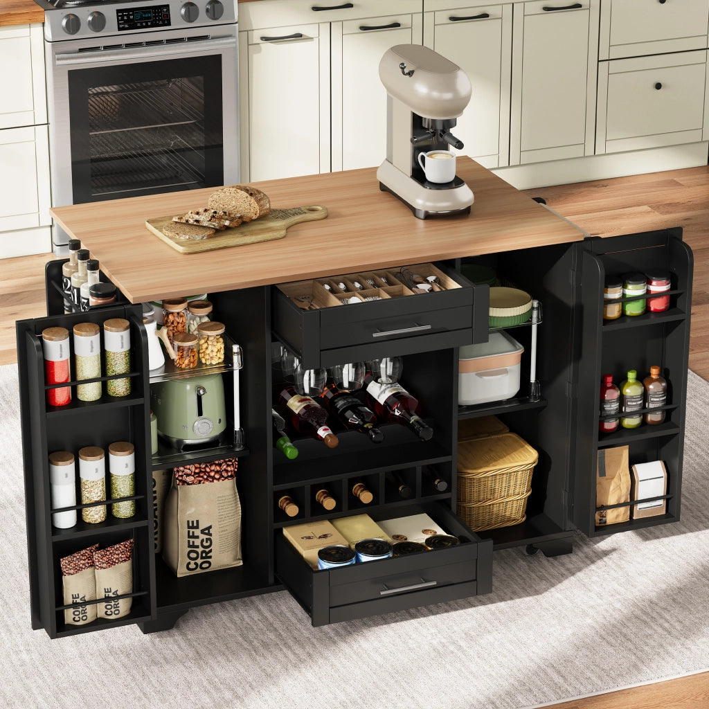 Carrello da Cucina Pieghevole con Portabottiglie ¨C MINIMAL ¨C Nero 120x45x92