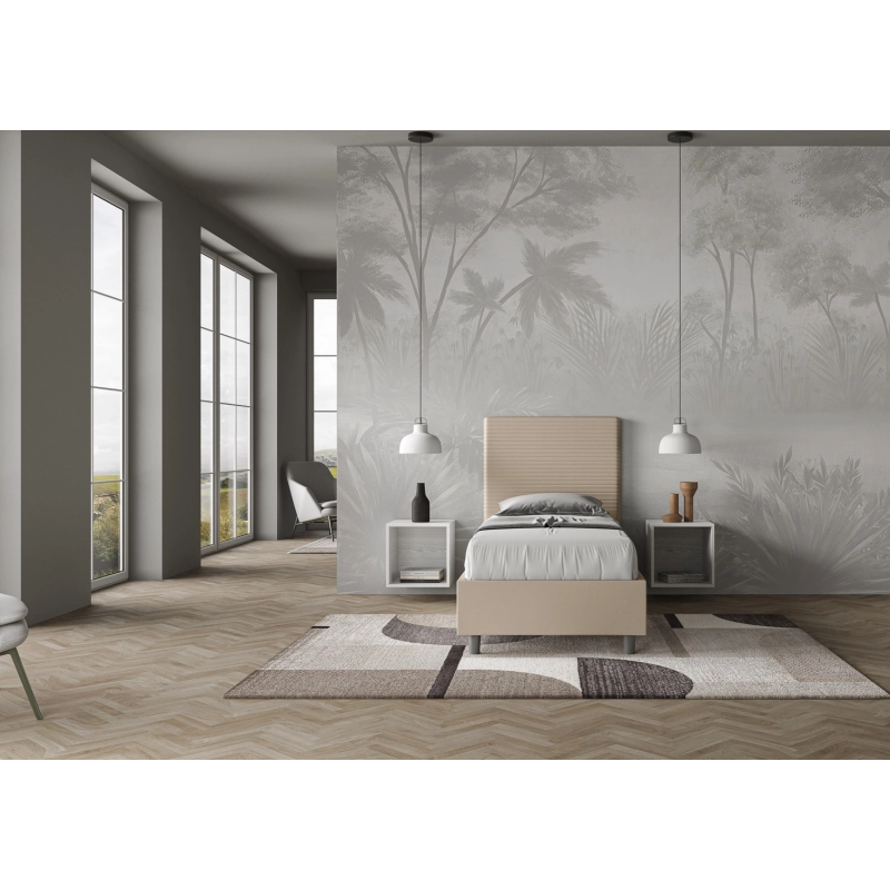 Letto imbottito Singolo 80x190 cm Focus - Similpelle,Tortora,Con rete