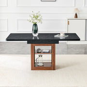 Tavolo da pranzo allungabile 130-160 cm con ripiano; MDF; nero e noce