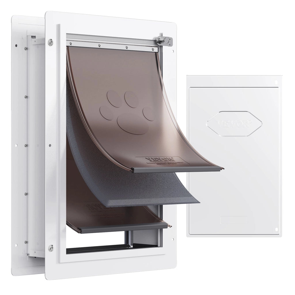 Porta per Animali Domestici CWM02-S con Telaio in Metallo Bianco 236 x 335 mm Sistema a 3 Alette e Serratura Robusta per Cani e Gatti