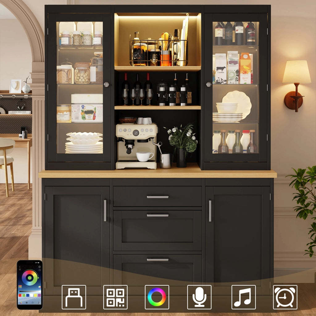 Mobile Cucina con LED Smart ¨C Xylo ¨C Nero/Bianco/Verde, 3 Cassetti, 185x140x40