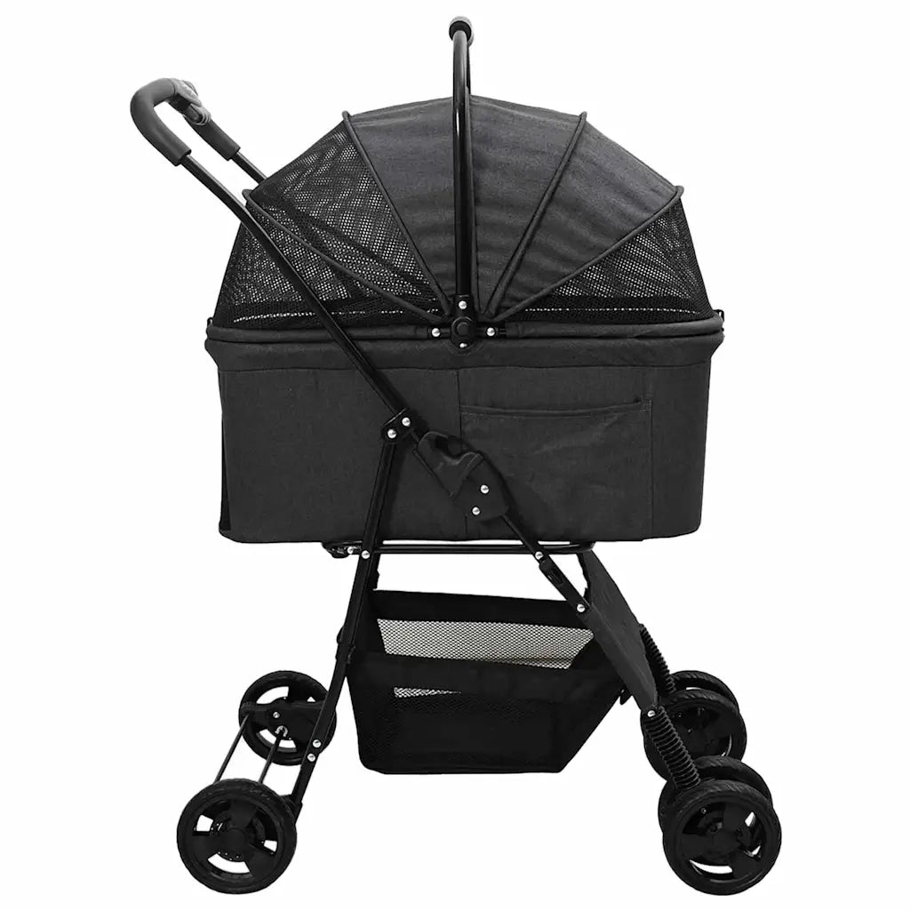 vidaXL Passeggino pieghevole per animali Nero 81 x 47 x 99 cm
