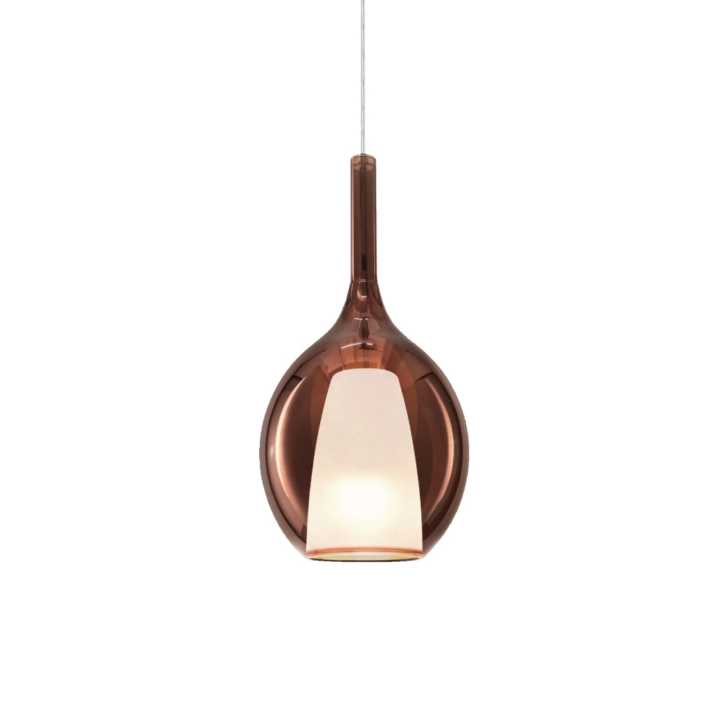 Sospensione Contemporanea Kalique Vetro Rame Bianco E Cromo 1 Luce E27 H36Cm