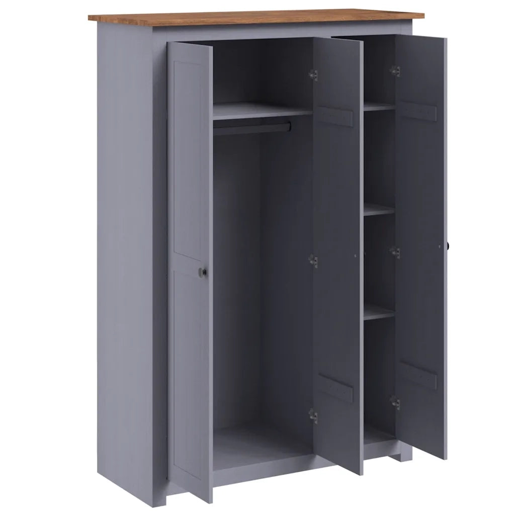 Armadio a 3 Ante Grigio 118x50x171,5cm in Pino Panama Range 282662