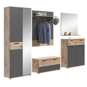 Set bagno: mobile sotto lavabo + mezza colonna + specchio – Grigio antracite e rovere chiaro – SELMA