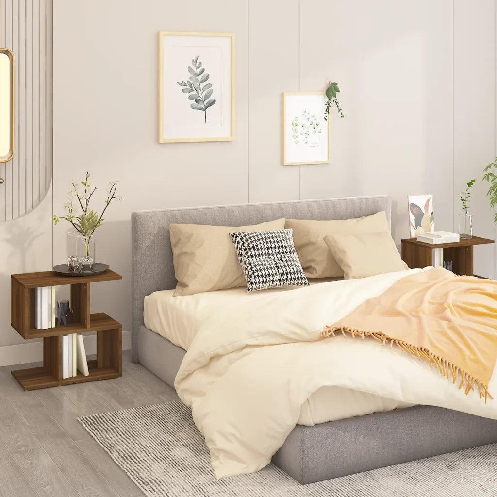 Set di 2 Comodini | Armadio da Notte | Mobiletto da notte Rovere Marrone 50x30x51,5 cm in Legno Multistrato