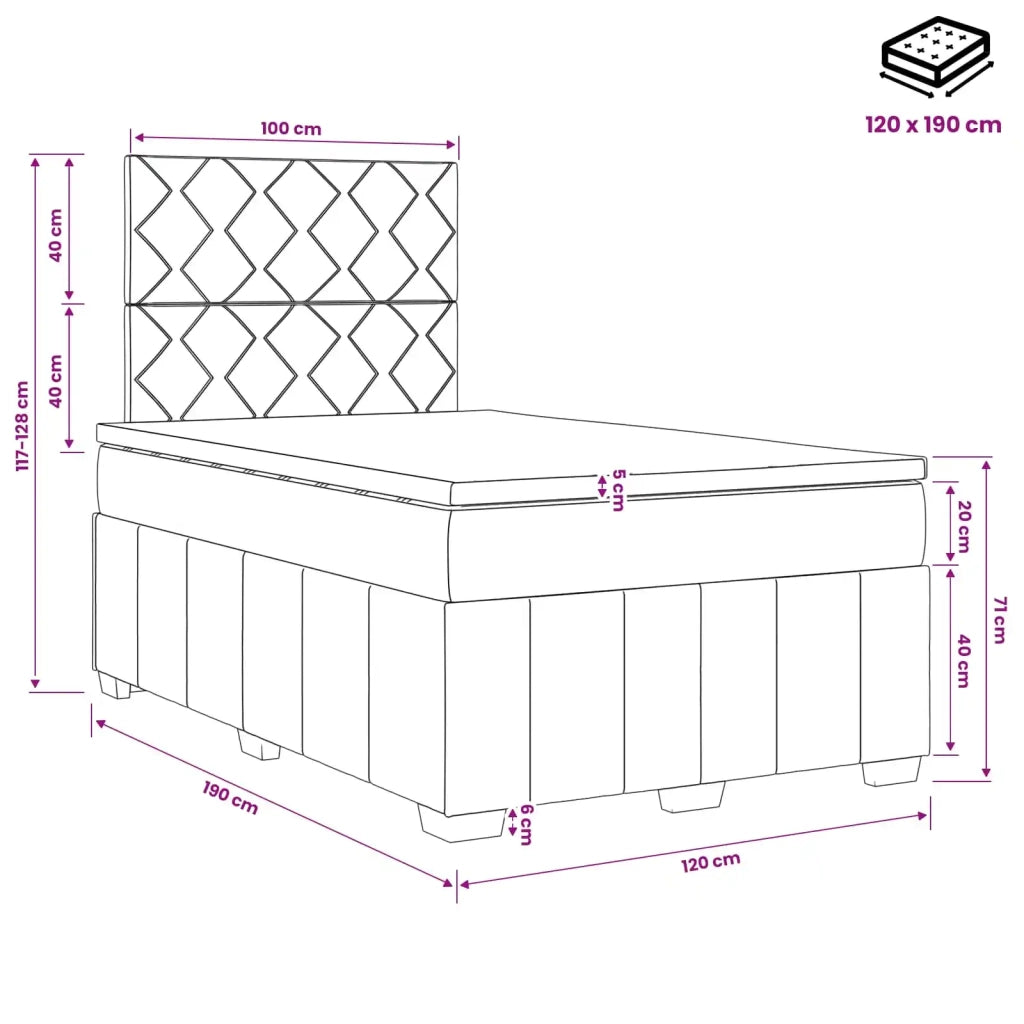 Letto box spring con materasso Crema 120 x 190 cm Tessuto 3454104