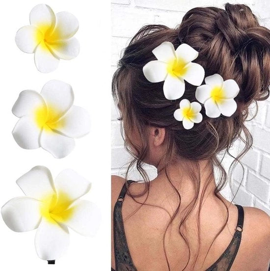 Clips per capelli tropicali da donna - Set da 3 pezzi - Bianco e giallo - Per matrimonio, festa e vacanza - Accessori per capelli