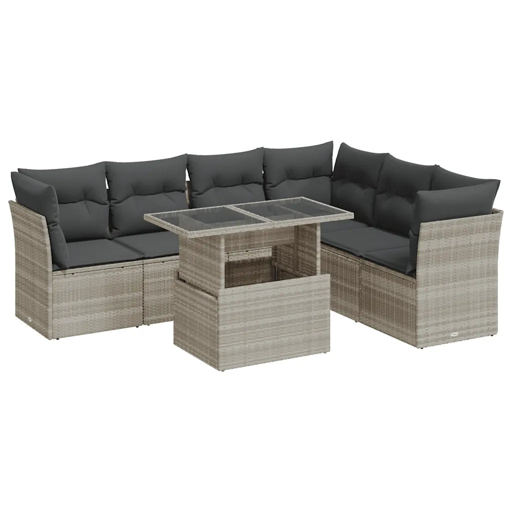 Set Divani da Giardino 7pz con Cuscini Grigio Chiaro Polyrattan 3326173