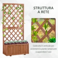 Fioriera da Esterno con Grigliato per Rampicanti e Vaso, in Legno di Abete, 72.5x31.5x149.5 cm, Arancio