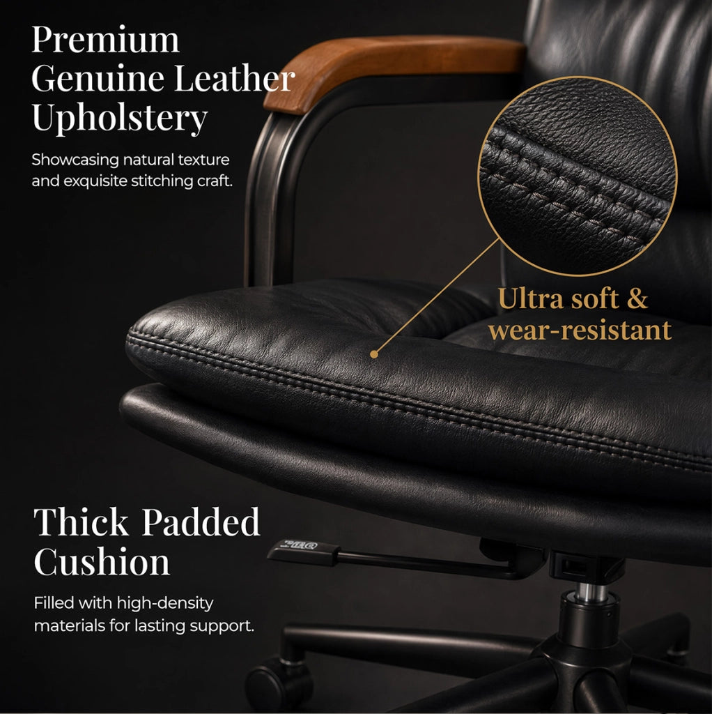 Sedia da ufficio ergonomica in pelle nera regolabile