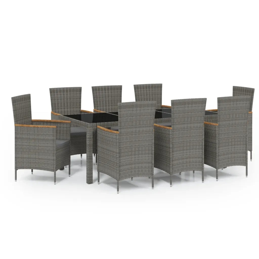 Set da Pranzo da Giardino 9 pz con Cuscini in Polyrattan Grigio cod mxl 42008