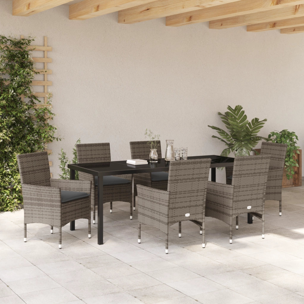 Set pranzo giardino  7 pezzi con cuscini polyrattan grigio