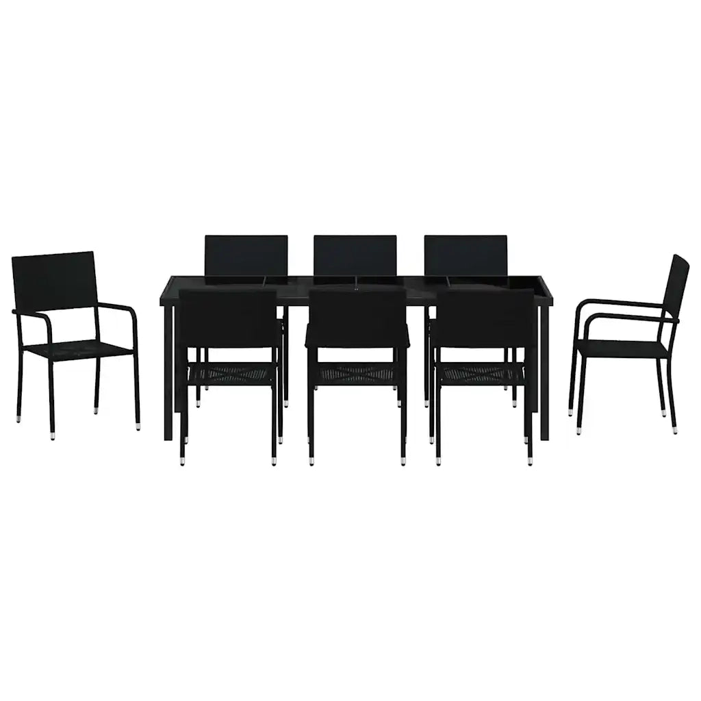 Set da Pranzo per Giardino con cuscino 9 pcs Nero polyrattan 3380042