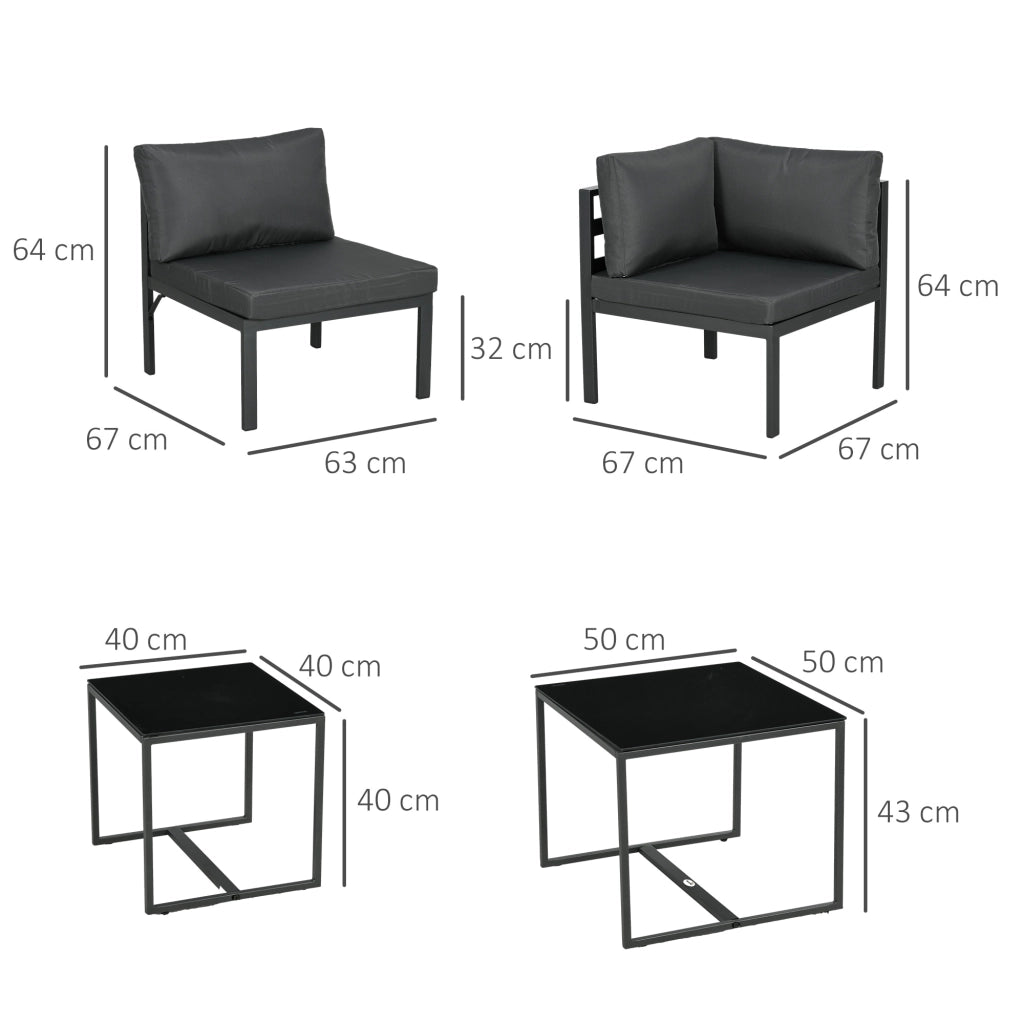 Set Giardino 7 Pezzi Acciaio Polyrattan ¨C Xylo ¨C 5 Sedie Cuscini 2 Tavolini Caff¨¨ Grigio