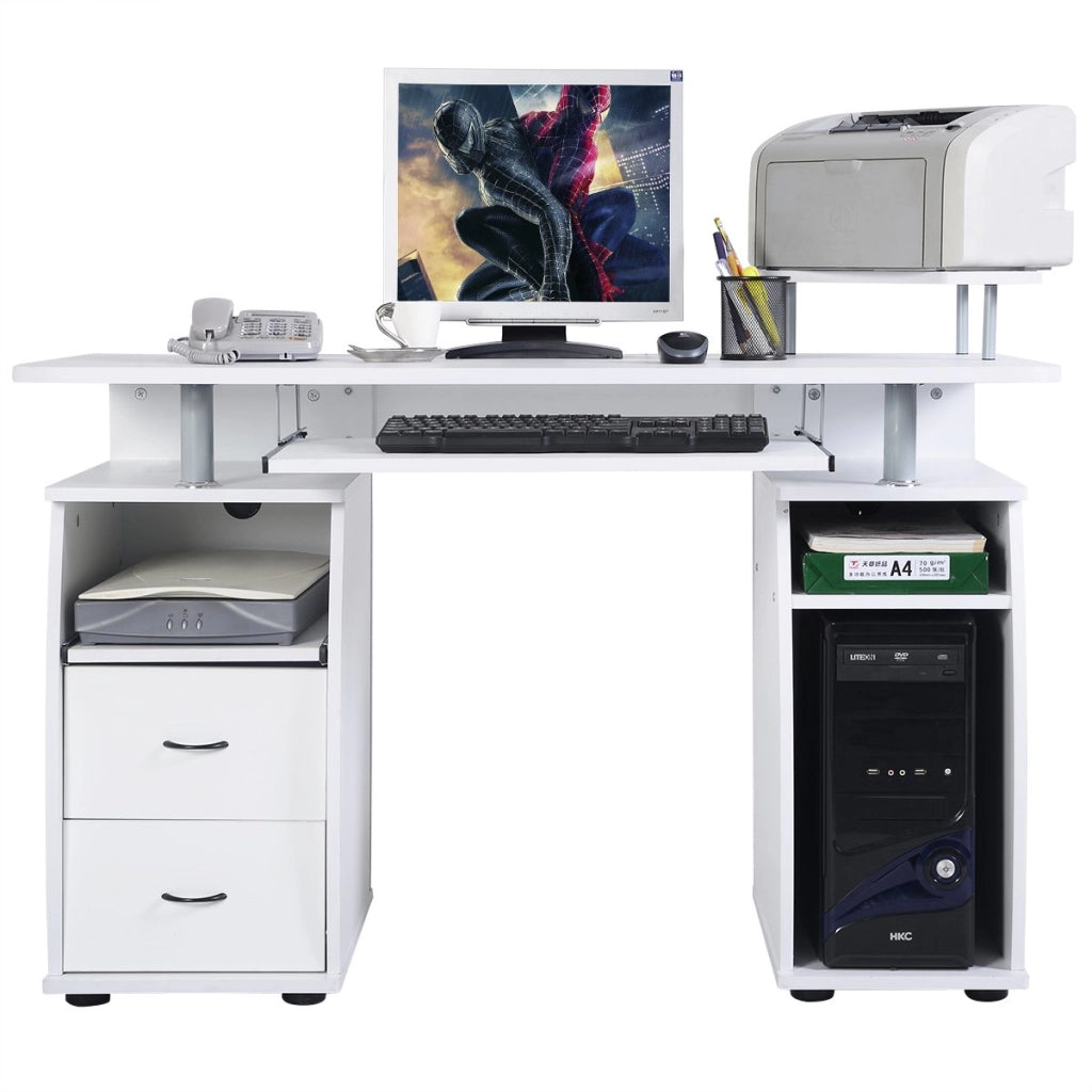Scrivania da Computer, Scrivania con Cassettiera e Porta Hardware,120 x 55 x 85 cm (Bianco)