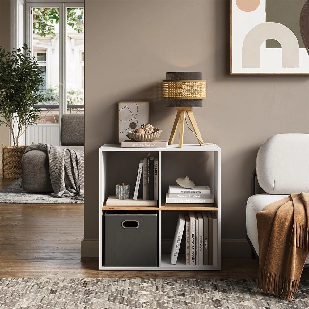 Scaffale Tetra, Rovere bianco/dorato, 72 x 72.6 cm, per la conservazione e l’esposizione di libri o scatole decorative