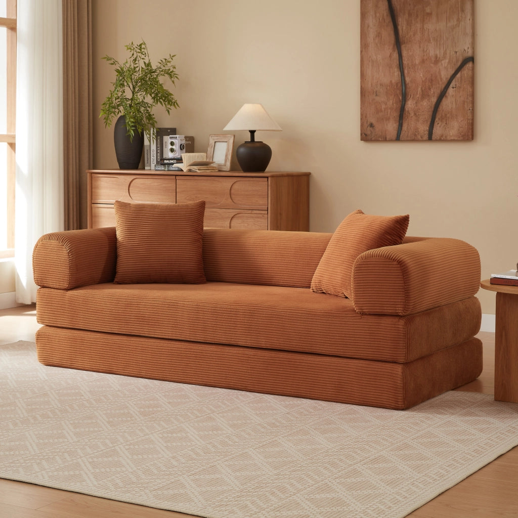 Divano letto modulare in velluto terracotta