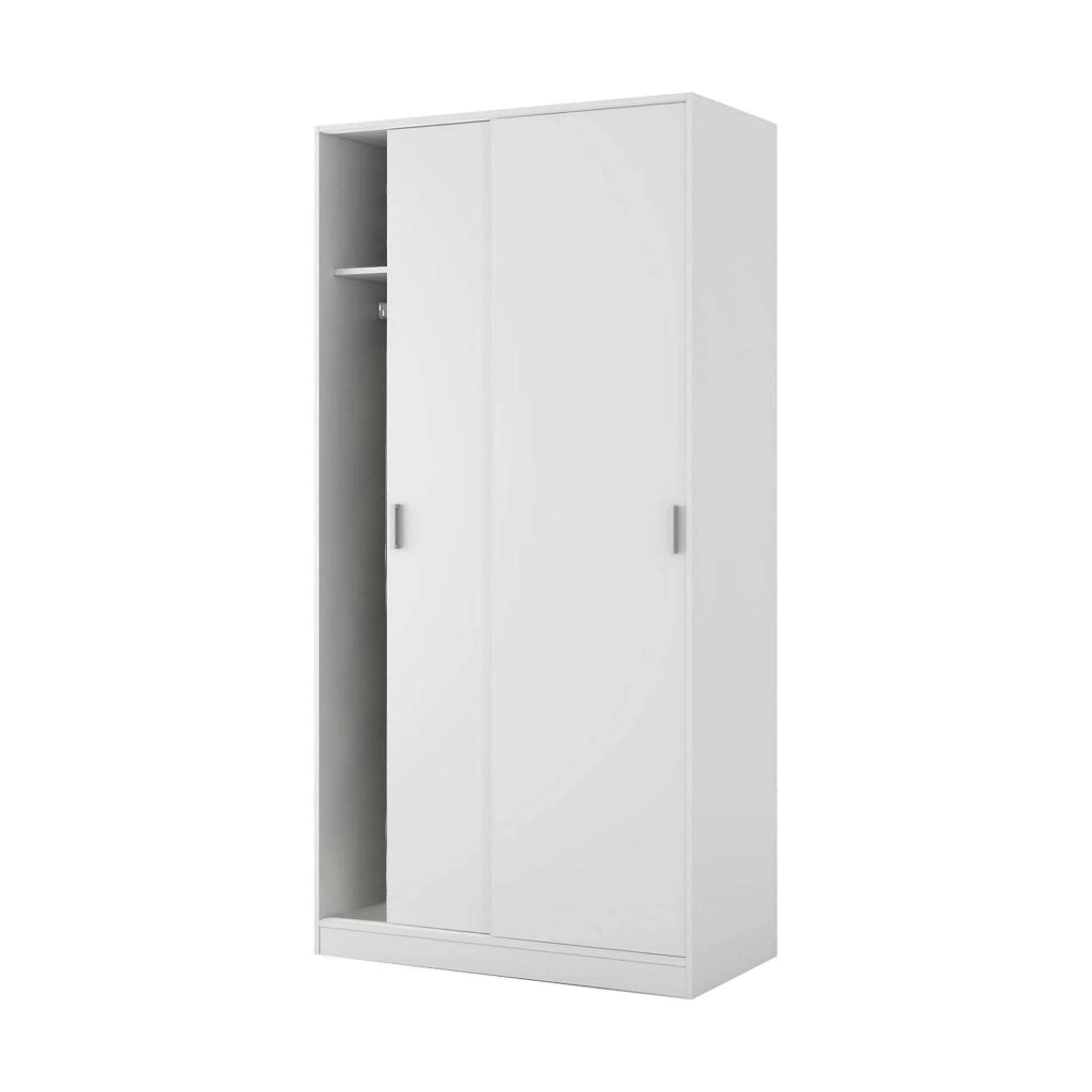 Guardaroba Alt, Armadio per camera da letto a 2 ante scorrevoli, Mobile con ripiano e barra appendiabiti, cm 100x50h200, Bianco
