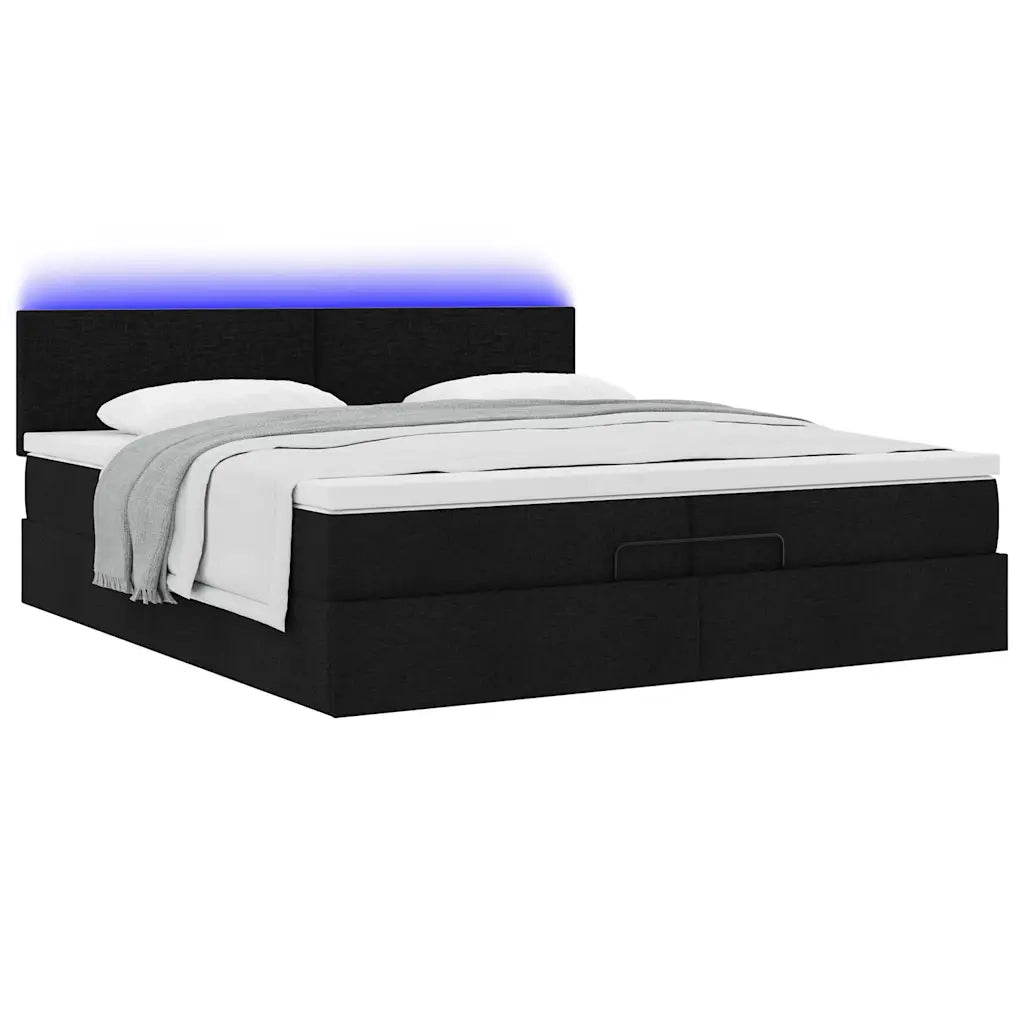 Struttura Letto Pouf con Materassi Nero 200x200 cm in Tessuto