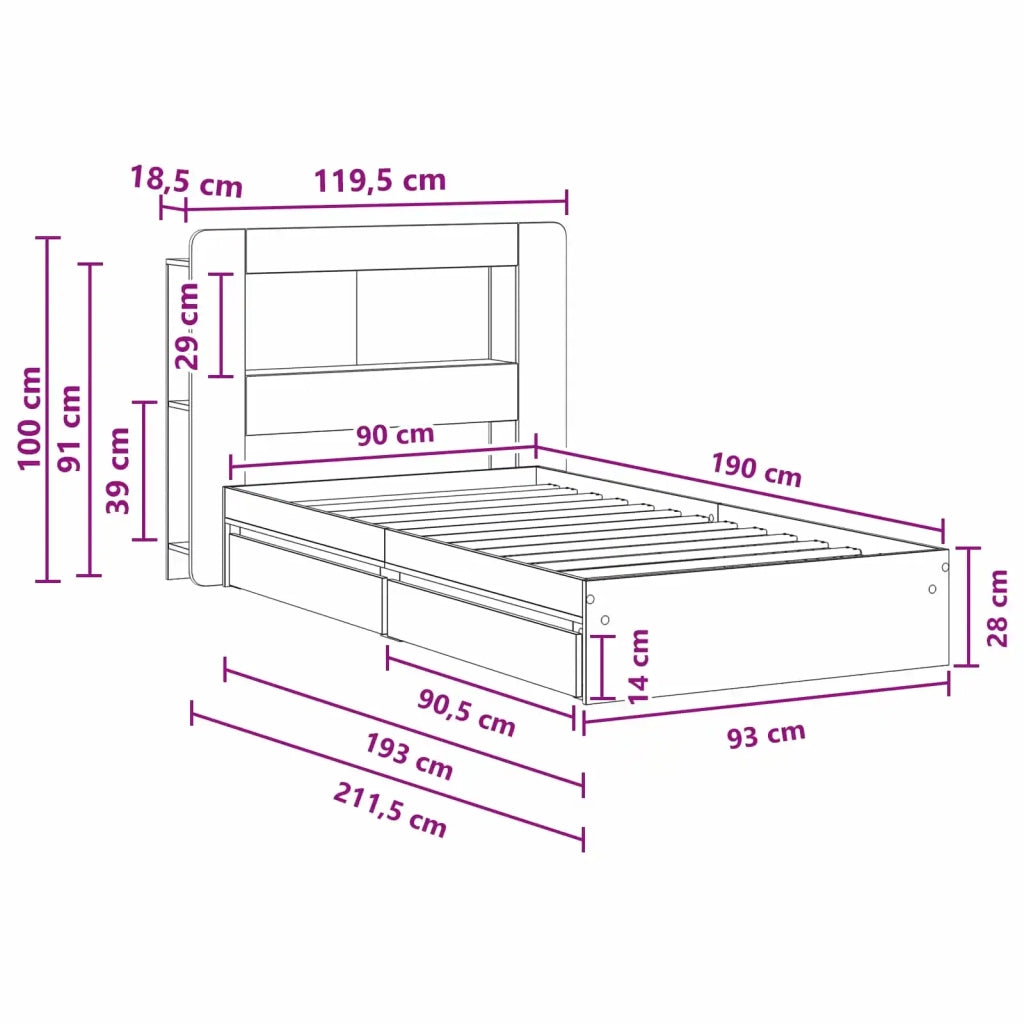 Telaio del letto con storage con cassetto Nero 90 x 190 cm 3433624