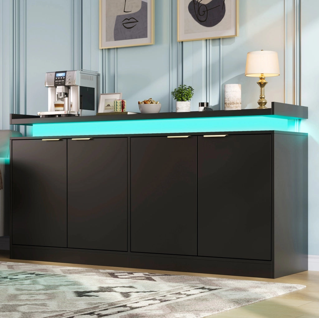 Credenza moderna con LED RGB 160 x 39 x 83 cm in MDF nero