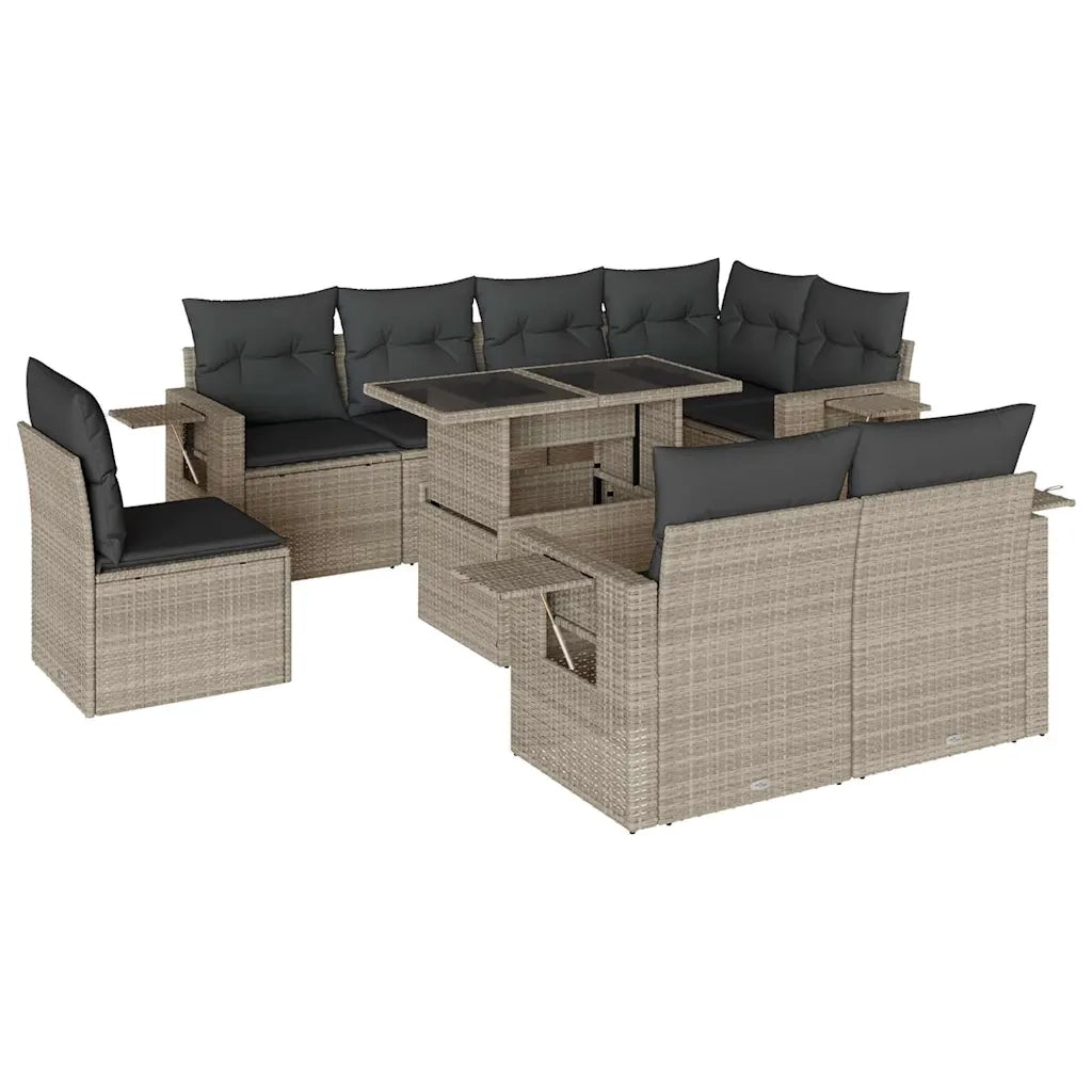 Set Divano da Giardino 9pz con Cuscini Grigio Chiaro Polyrattan 3268042
