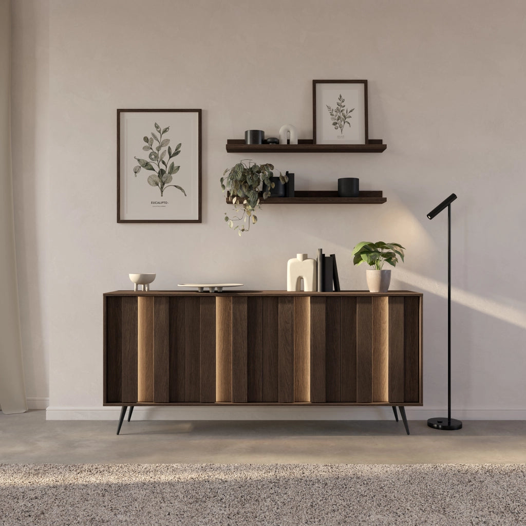 Madia Haga, Credenza 4 Ripiani, 183x40x83h cm Marrone Noce