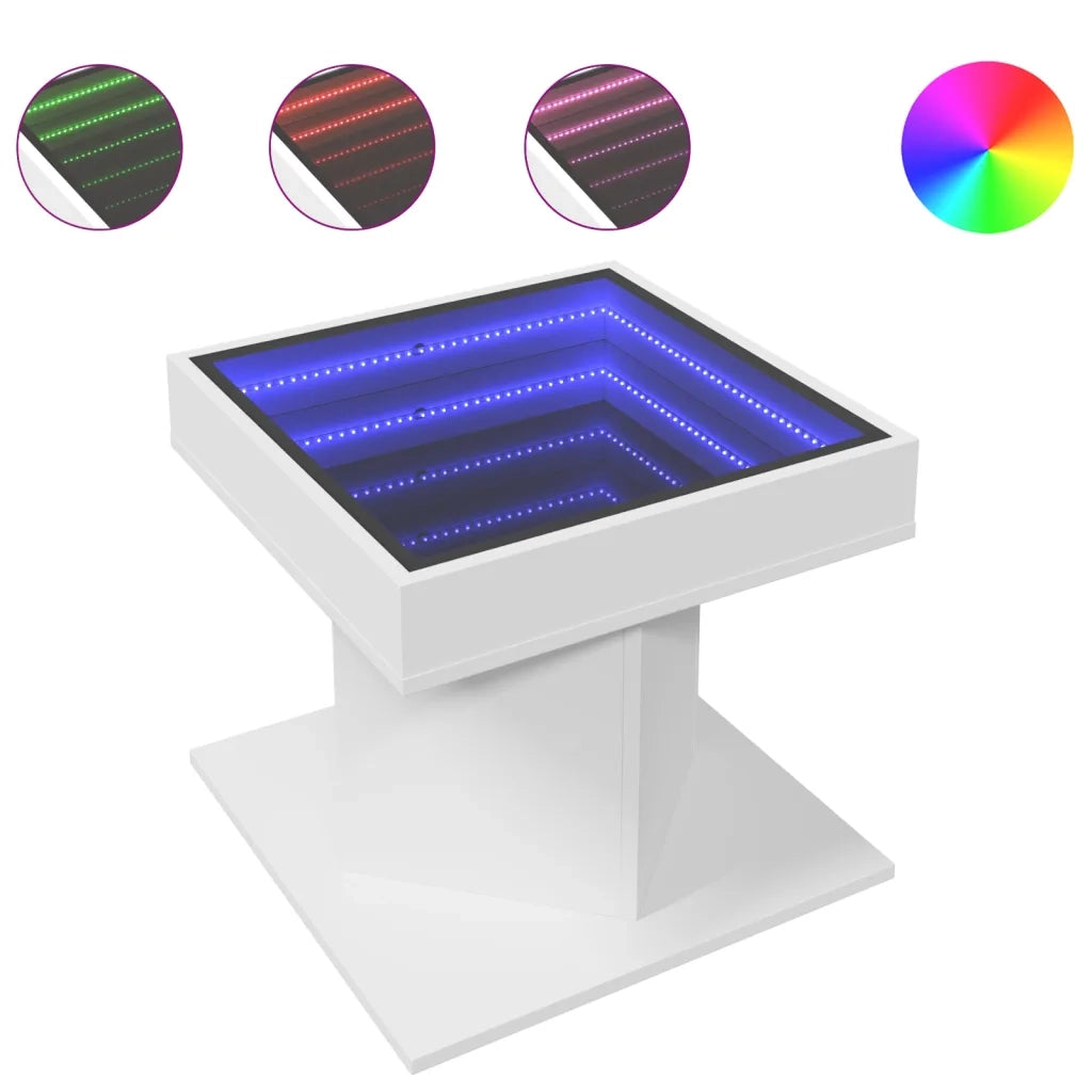 Tavolino Salotto con LED-Tavolino da soggiorno-Tavolo Bianco 50x50x45 cm Legno Multistrato 567802