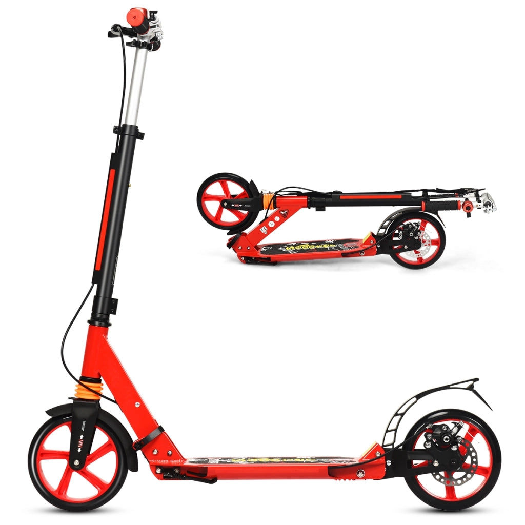 Monopattino con piattaforma di alluminio, Monopattino pieghevole in 3 posizioni e cinghie, Rosso-Monopattini