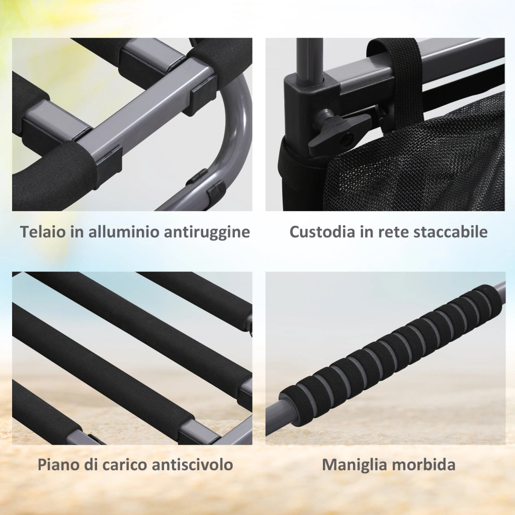 Carrello da Spiaggia Pieghevole con Tasca in Rete ¨C zephmum ¨C 82x67x81 cm