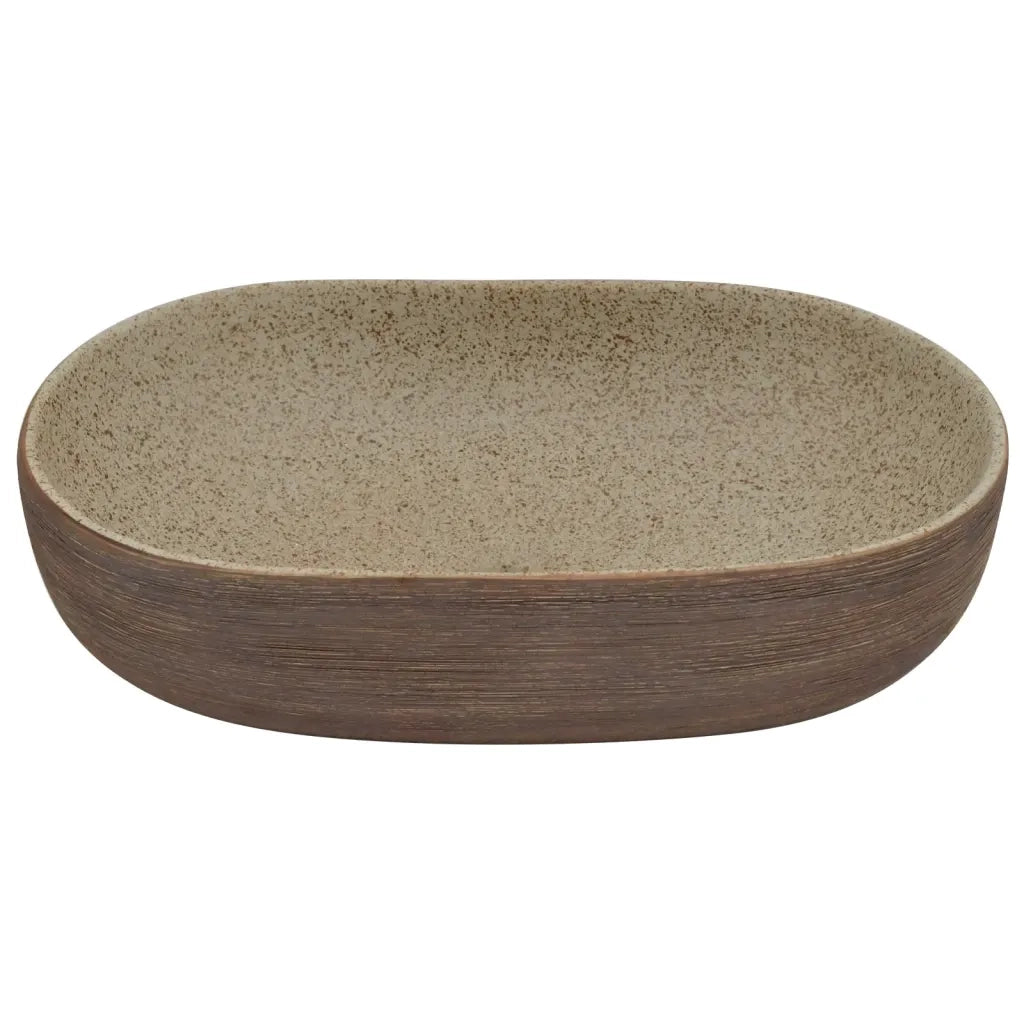 Lavabo da Appoggio Sabbia e Marrone Ovale 59x40x14 cm Ceramica 155104