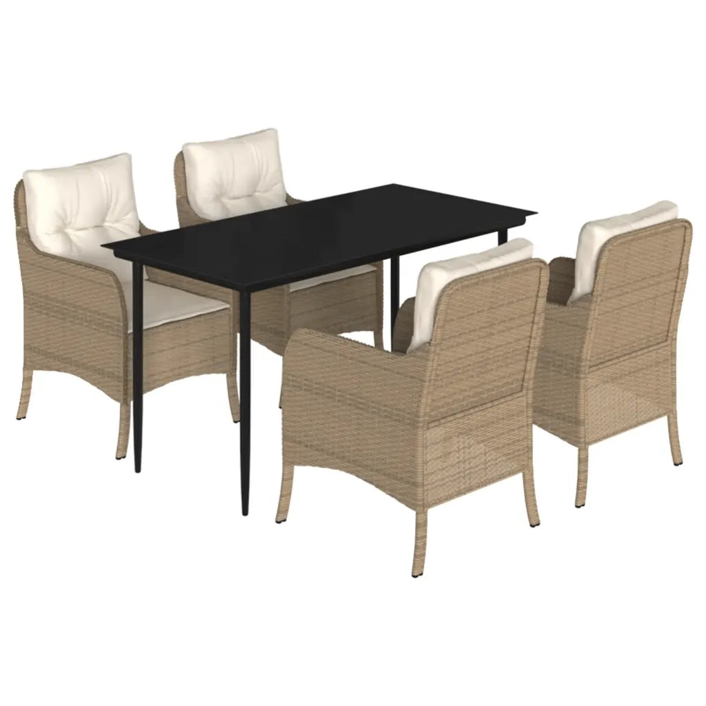 Set da Pranzo da Giardino 5 pz con Cuscini Beige in Polyrattan