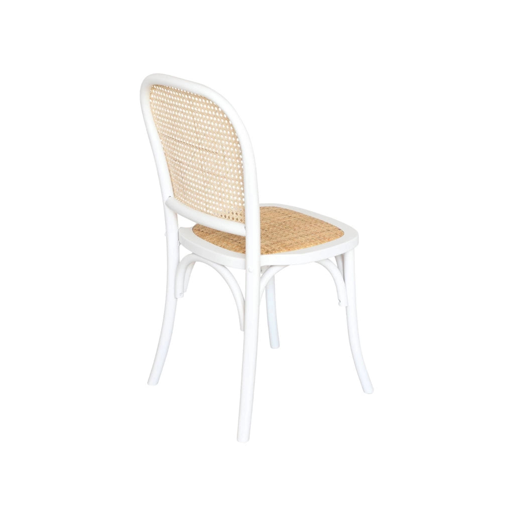Set di 2 sedie vintage in legno e rattan, bianco