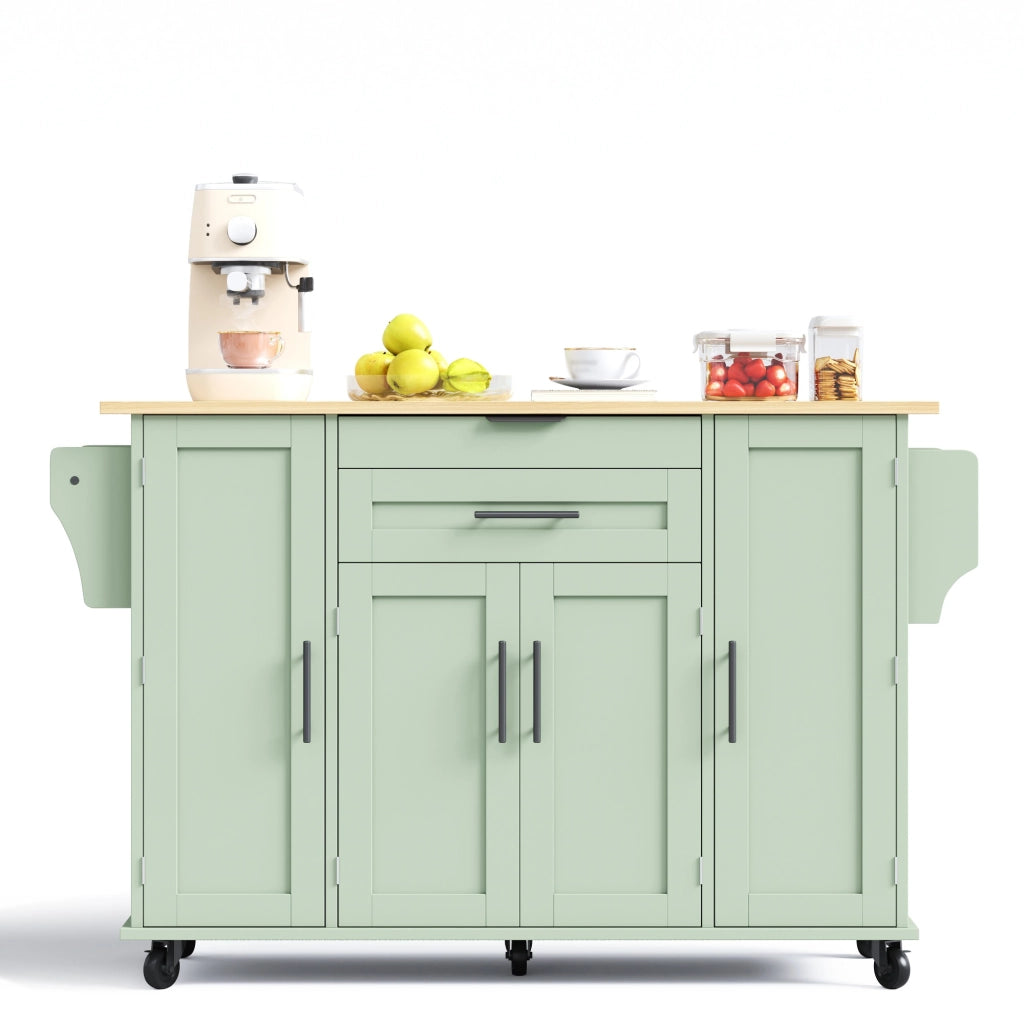 Carrello cucina mobile con piano estraibile 120x45 cm, anta doppia, cassetto nascosto e ripiani regolabili, verde anticato