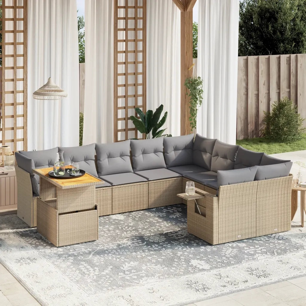 Set Divano da Giardino 10 pz con Cuscini Beige in Polyrattan 3271920