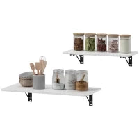 Set di 2 Tavoli Pieghevoli da Parete, in Legno, per Cucina, Sala da Pranzo, Ufficio, Bianco Lucido