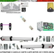 Automatismo Cancello 4 Metri 2 Ante da 2 MT Kit Motori Elettromeccanici 230 V Corsa 300 mm Spinta 2 Q.li Staffe 2 Radiocomandi Coppia Fotocellule Selettore 2 Chiavi Faro X Movimenti Cartello Monitore
