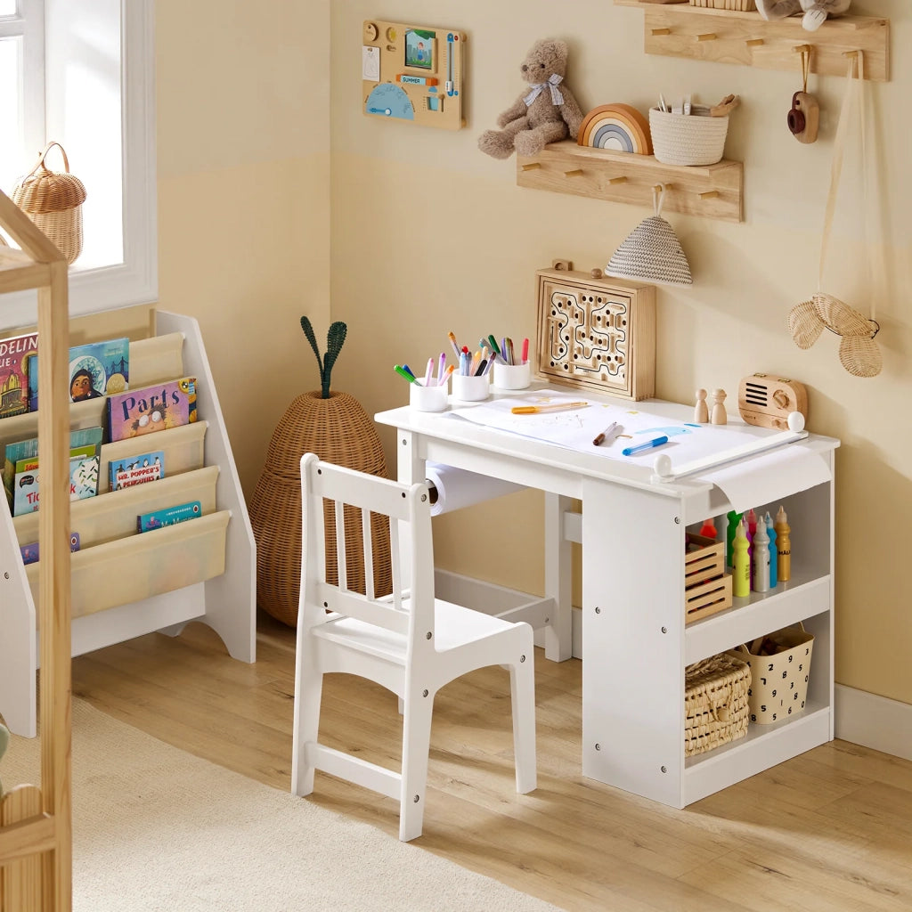 Tavolo Per Bambini Con Una Sedia Set Mobili Per Bambini Tavolo Da Dipingere Per Bambini Bianco KMB60-W