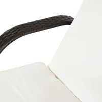 Lettino Prendisole da Giardino con Ruote, Sedia a Sdraio per Spiaggia con Altezza Regolabile in Rattan, Marrone e Crema, 200x73x103cm