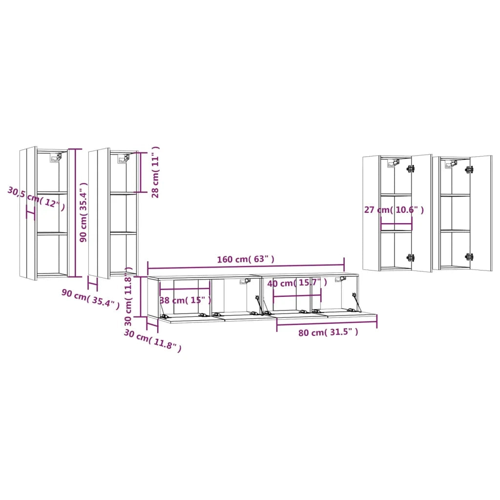 Set di Mobili Porta TV 6 pz Grigio Sonoma in Legno Multistrato 3114348