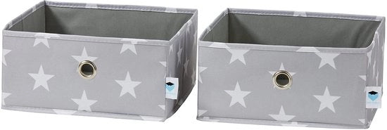 Organizzatore di carico 2 pezzi - Set di due grandi scatole - Rafforzato con cartone - Grigio con stelle - 30x30x15 cm
