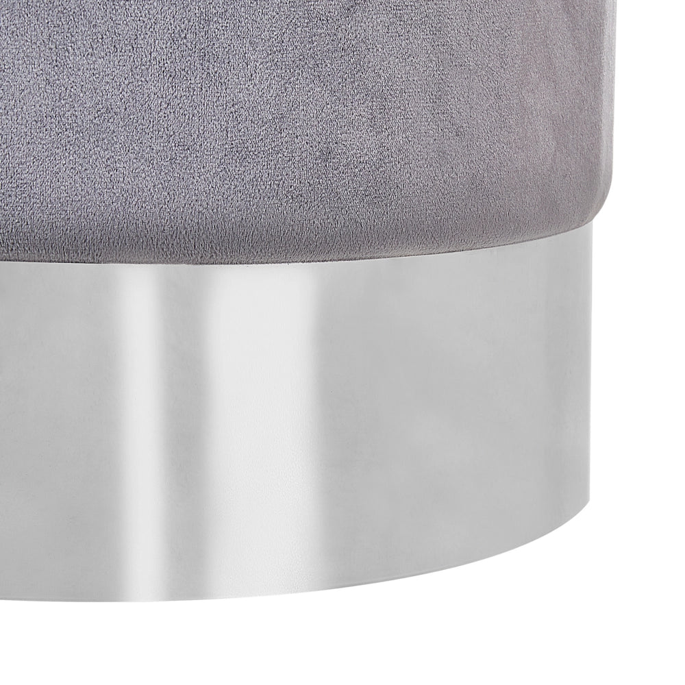 Pouf grigio velluto tappezzeria argento metallizzato fascia stile glamour