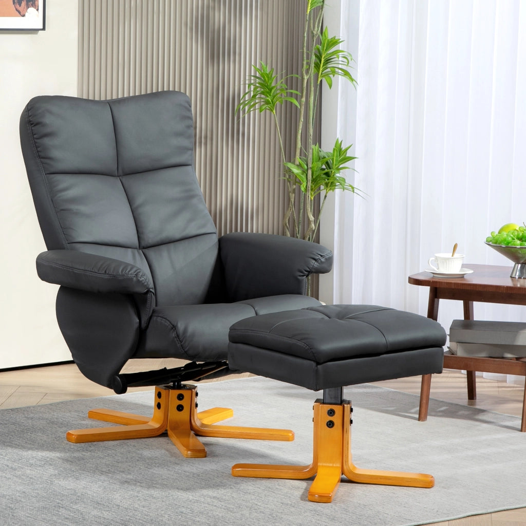 Poltrona relax girevole 360° con poggiapiedi contenitore reclinabile fino a 145° grigio scuro