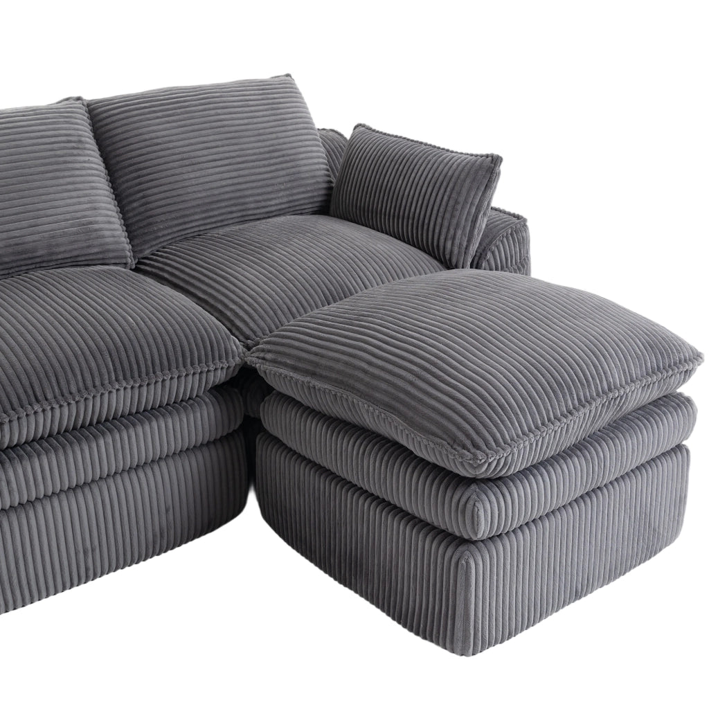Divano 3 Posti con Poggiapiedi ¨C MINIMAL ¨C Tessuto Grigio Scuro, Cuscini, Velluto