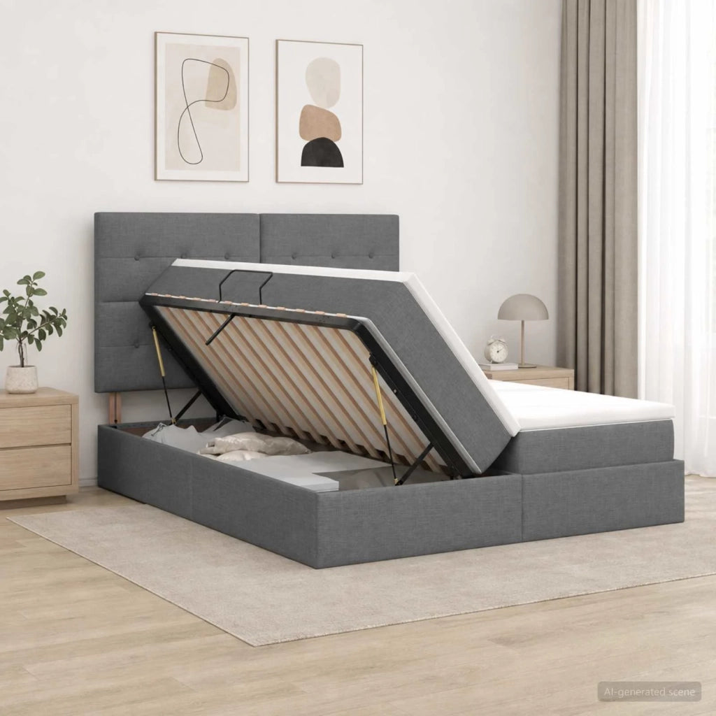 Letto con Contenitore Grigio Scuro 200 x 200 cm Tessuto 3459796