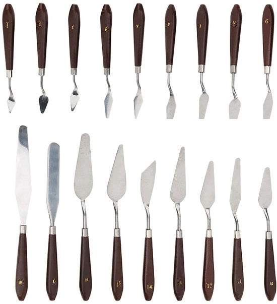 Set di Spatole a Palette 18 pezzi - Fatta a Mano con Maniglia in Legno - Acciaio Inossidabile - Accessori Cucina - Spatole per Pittura - Finissima Costruzione - Spatole per Pittura