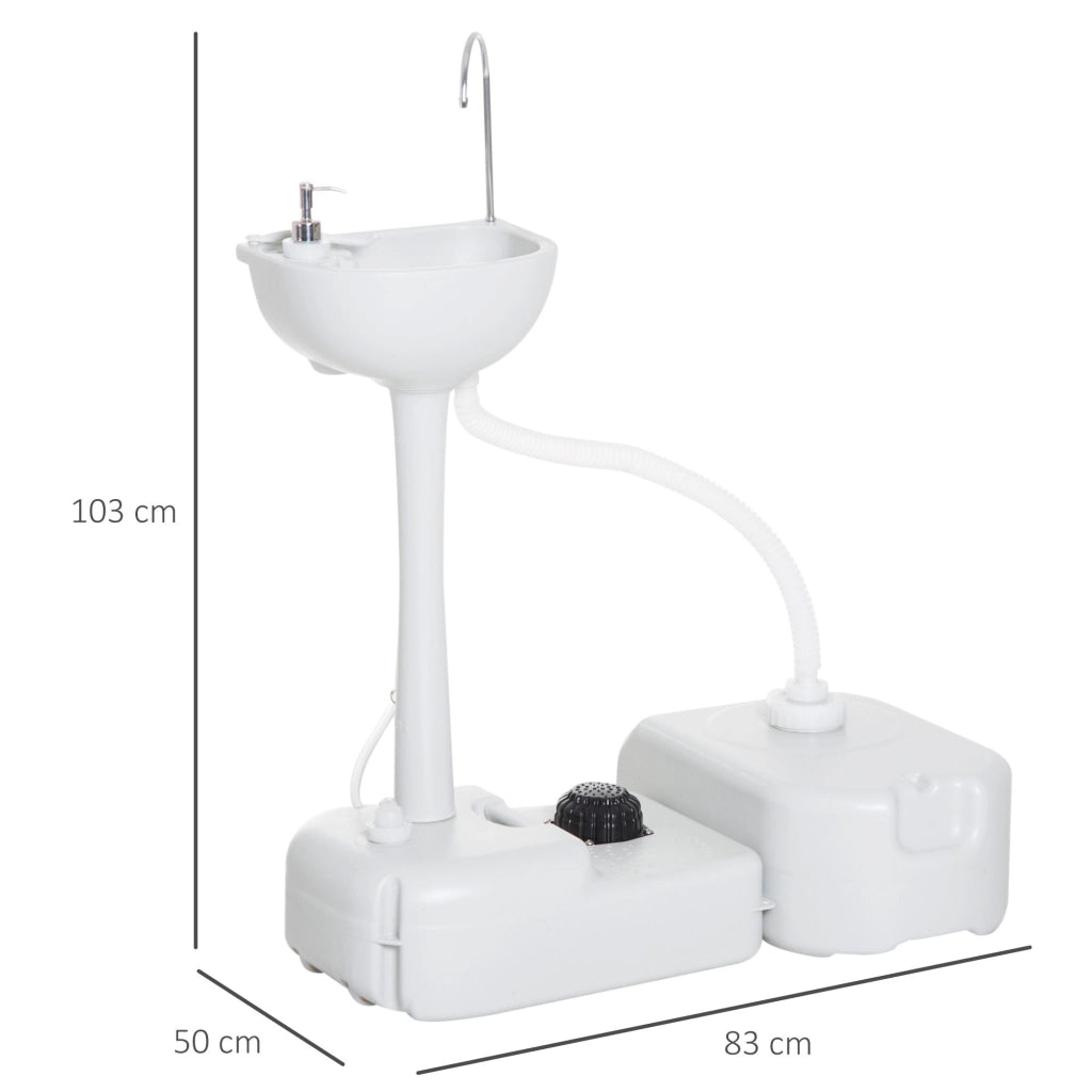 Lavabo Portatile da Campeggio 24L 83x50x103 cm con Ruote in HDPE  Grigio Chiaro