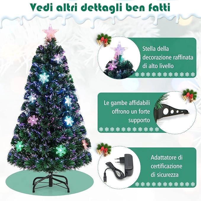 Albero di Natale 120 cm, Albero di Natale Artificiale con Luci LED, Rami Densi, Stelle Luminosi e Fibre Ottiche, Decorazione Natalizia per Casa, Ufficio e Negozio (120 cm)